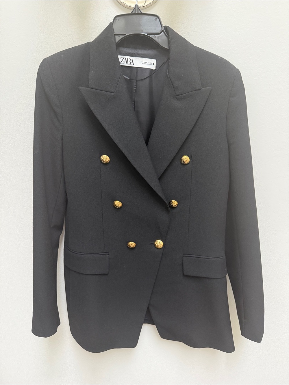 ZARA Black Double-Breasted Blazer with Gold Buttons